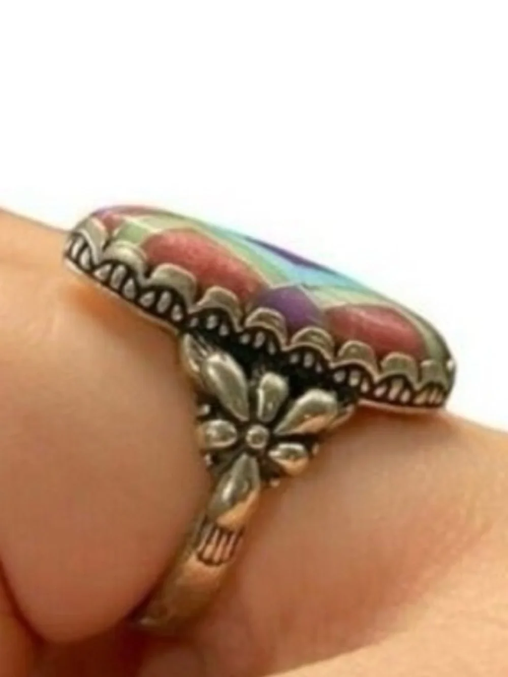Carolyn Pollack Relios Sterling Silver Turquoise Stone Inlay Large Ring Sz 7
